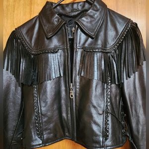 Women's leather cropped jacket. Medium size,